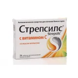 Упаковка: Стрепсилс с витамином С, 24 шт, таблетки для рассасывания апельсиновые