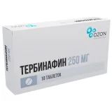 Упаковка: Тербинафин 250 мг, 10 шт, таблетки