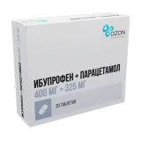 Упаковка: Ибупрофен+Парацетамол 400 мг+325 мг, 20 шт, таблетки покрытые пленочной оболочкой
