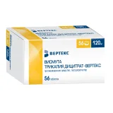 Упаковка: Висмута трикалия дицитрат-Вертекс таблетки покрытые оболочкой пленочной 120мг № 56