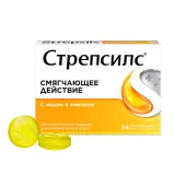 Упаковка: Стрепсилс, таблетки для рассасывания (мед-лимон), 24 шт.