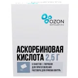 Упаковка: Аскорбиновая кислота, порошок для приготовления раствора для приема внутрь, пакетики 2,5 г, 5 шт.