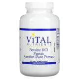Упаковка: Vital Nutrients, Бетаин гидрохлорид, пепсин, экстракт корня горечавки, 225 капсул