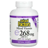 Упаковка: Natural Factors, Витамин Е, 400 МЕ, 240 мягких желатиновых капсул