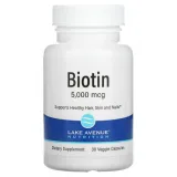Упаковка: Lake Avenue Nutrition, биотин, 5000 мкг, 30 растительных капсул