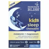 Упаковка: Mommy's Bliss, детские жевательные таблетки для сна, мелатонин + магний, для детей от 3 лет, натуральный виноград, 35 жевательных таблеток