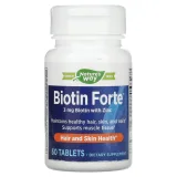 Упаковка: Nature's Way, Biotin Forte, биотин с цинком, 3 мг, 60 таблеток