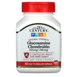 Упаковка: 21st Century, Глюкозамин/хондроитин, обычная сила, 250 мг/200 мг, 60 легко проглатываемых капсул