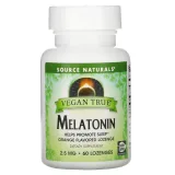 Упаковка: Source Naturals, Истинно Веган, Мелатонин, Апельсин, 2,5 мг, 60 таблеток