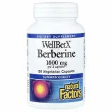 Упаковка: Natural Factors, WellBetX, берберин, 500 мг, 60 вегетарианских капсул