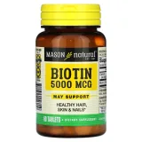 Упаковка: Mason Natural, Биотин, 5000 мкг, 60 таблеток