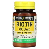 Упаковка: Mason Natural, Биотин, 800 мкг, 60 таблеток