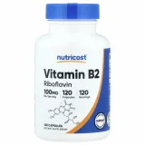 Упаковка: Nutricost, Витамин B2, рибофлавин, 100 мг, 120 капсул