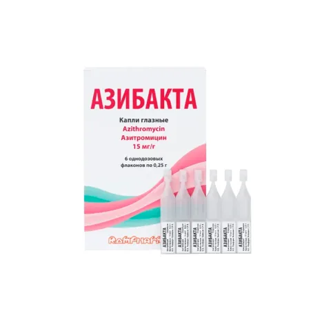 Упаковка: Азибакта 15 мг/г, 0,25 г, 6 шт, капли глазные