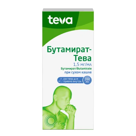 Упаковка: Бутамират-Тева раствор для приема внутрь 1,5мг   мл флакон 200мл
