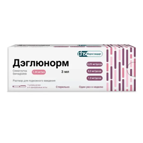 Упаковка: Дэглюнорм 0.25/0.5/1 мг/доза, 3 мл, раствор для подкожного введения шприц-ручки в компл с иглами 4 шт