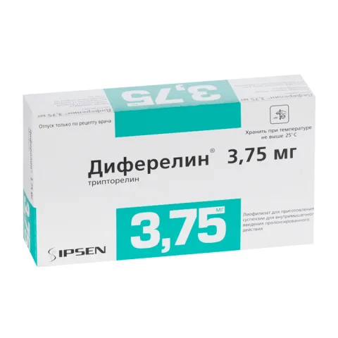 Упаковка: Диферелин 3.75 мг, лиофилизат для приготовления суспензии пролонгированного высвобождения для внутримышечного введения в комл с р-лем