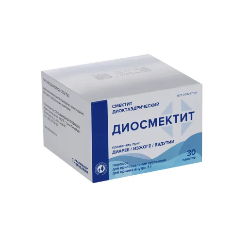 Упаковка: Диосмектит 3 г, 3,76 г, 30 шт, порошок для приготовления суспензии для приема внутрь