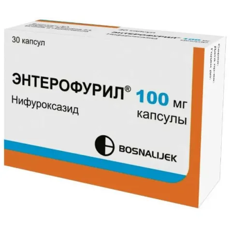 Упаковка: Энтерофурил, капсулы 100 мг, 30 шт.