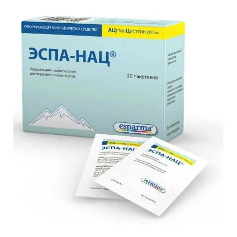 Упаковка: Эспа-нац порошок для приготовления раствора для приема внутрь 200мг № 20