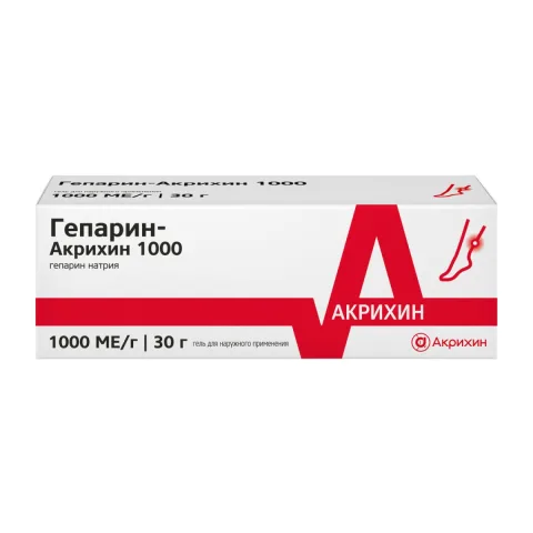 Упаковка: Гепарин-Акрихин 1000, гель 1000МЕ, 30 г
