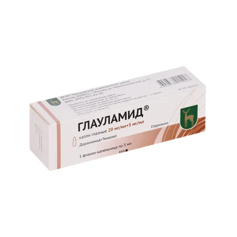 Упаковка: Глауламид 20 мг/мл+5 мг/мл, 5 мл, капли глазные