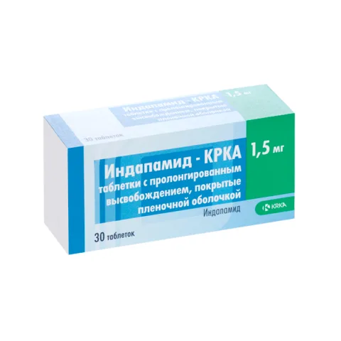 Упаковка: Индапамид-КРКА 1.5 мг, 30 шт, таблетки с пролонгированным высвобождением покрытые пленочной оболочкой