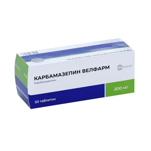 Упаковка: Карбамазепин Велфарм 200 мг, 50 шт, таблетки