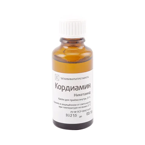 Упаковка: Кордиамин капли 25% 30мл