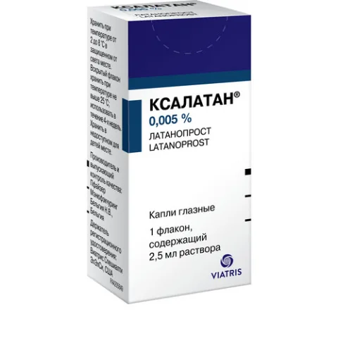Упаковка: Ксалатан 0,005%, 2,5 мл, капли глазные