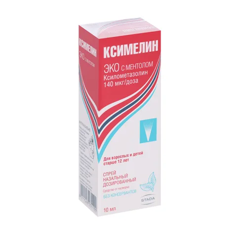 Упаковка: Ксимелин Эко с ментолом 140 мкг/доза, 10 мл, спрей назальный дозированный