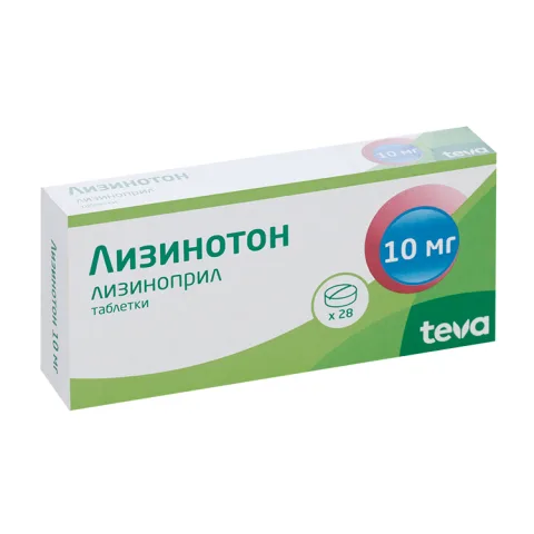 Упаковка: Лизинотон 10 мг, 28 шт, таблетки