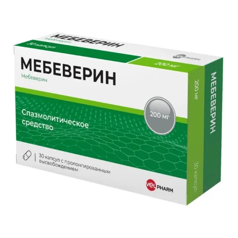 Упаковка: Мебеверин Велфарм 200 мг, 30 шт, капсулы с пролонгированным высвобождением