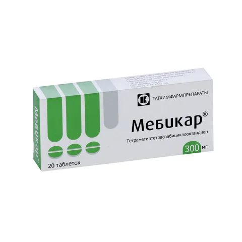 Упаковка: Мебикар 0.3 г, 20 шт, таблетки