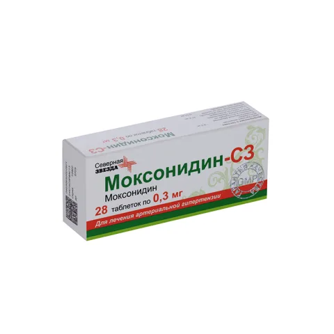 Упаковка: Моксонидин-СЗ 0.3 мг, 28 шт, таблетки покрытые пленочной оболочкой