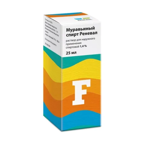 Упаковка: Муравьиный спирт Реневал раствор для наружного применения 1,4% флакон 25мл
