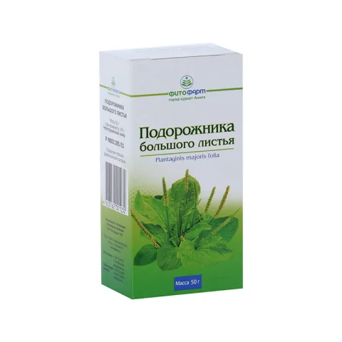 Упаковка: Подорожника большого листья, 50 г, сырье растительное измельченное
