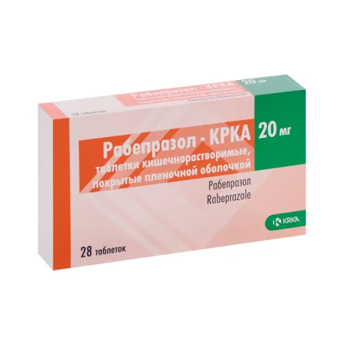 Упаковка: Рабепразол-КРКА 20 мг, 28 шт, таблетки кишечнорастворимые покрытые пленочной оболочкой