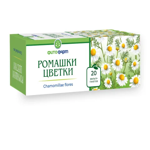 Упаковка: Ромашки цветки, пакетики 1.5 г (Фитофарм), 20 шт.