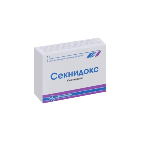 Упаковка: Секнидокс 1 г, 2 шт, таблетки покрытые пленочной оболочкой