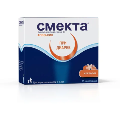Упаковка: Смекта, порошок (апельсин) пакетики 3 г, 20 шт.
