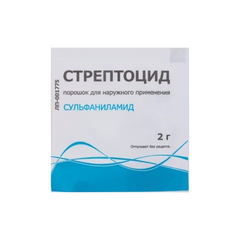 Упаковка: Стрептоцид, 2 г, порошок для наружного применения Тульская ФФ