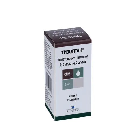 Упаковка: Тизоптан 0.3 мг/мл+5 мг/мл, 3 мл, капли глазные