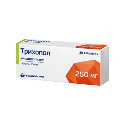 Упаковка: Трихопол 250 мг, 20 шт, таблетки