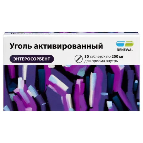 Упаковка: Уголь активированный Реневал 250 мг, 30 шт, таблетки