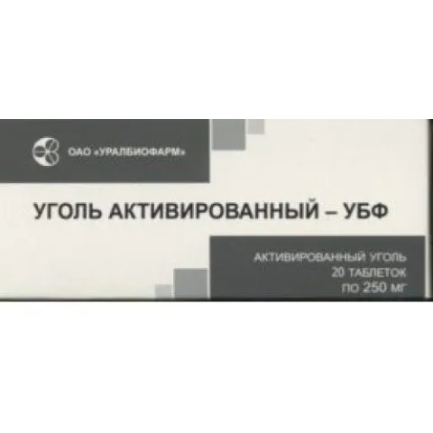 Упаковка: Уголь активированный-УБФ, таблетки 250 мг, 20 шт.