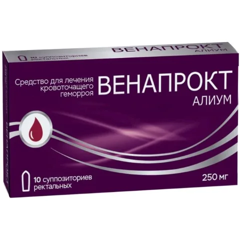 Упаковка: Венапрокт Алиум, суппозитории ректальные 250 мг, 10 шт.