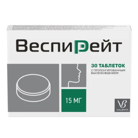 Упаковка: Веспирейт 15 мг, 30 шт, таблетки с пролонгированным высвобождением
